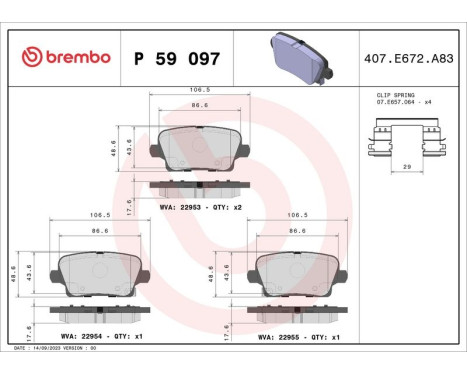 Brake Pad Set, disc brake P59097 Brembo, Image 2