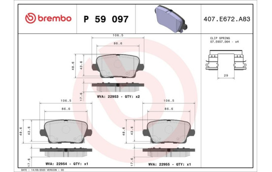 Brake Pad Set, disc brake P59097 Brembo