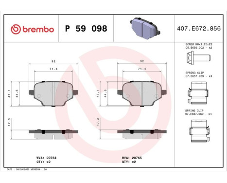 Brake Pad Set, disc brake P59098 Brembo, Image 2