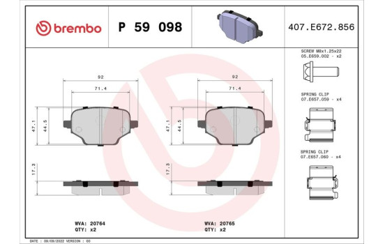 Brake Pad Set, disc brake P59098 Brembo