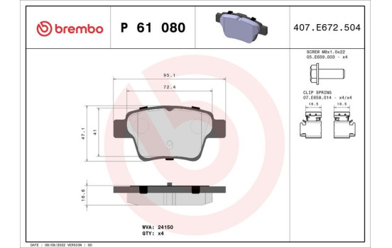 Brake Pad Set, disc brake P61080 Brembo, Image 2