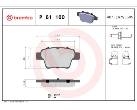 Brake Pad Set, disc brake P61100 Brembo, Image 3