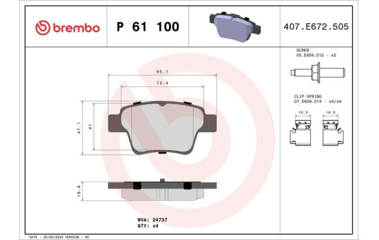 Brake Pad Set, disc brake P61100 Brembo, Image 2