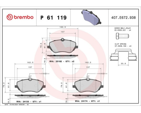 Brake Pad Set, disc brake P61119 Brembo, Image 3