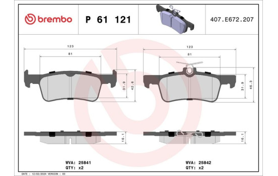 Brake Pad Set, disc brake P61121 Brembo, Image 2