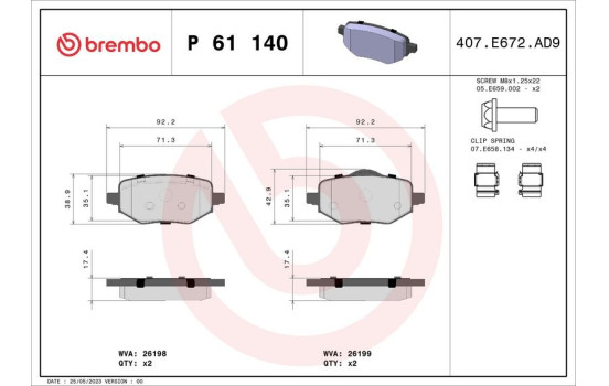 Brake pad set, disc brake P61140 Brembo, Image 4