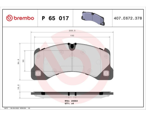 Brake Pad Set, disc brake P65017 Brembo, Image 3