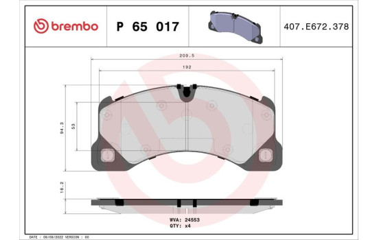 Brake Pad Set, disc brake P65017 Brembo, Image 2