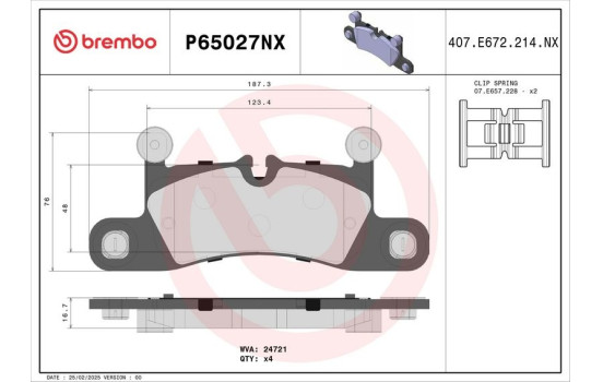 Brake pad set, disc brake P65027NX Brembo