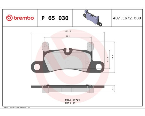 Brake Pad Set, disc brake P65030 Brembo, Image 3