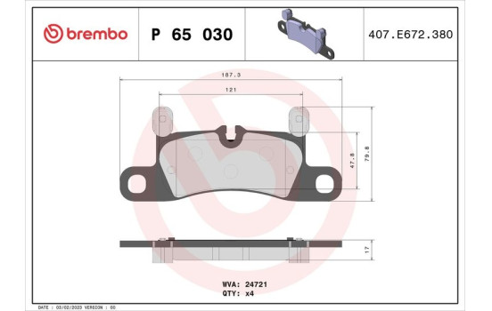 Brake Pad Set, disc brake P65030 Brembo, Image 2