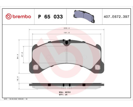 Brake Pad Set, disc brake P65033 Brembo, Image 3