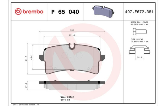 Brake Pad Set, disc brake P65040 Brembo
