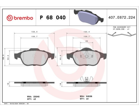 Brake Pad Set, disc brake P68040 Brembo, Image 3