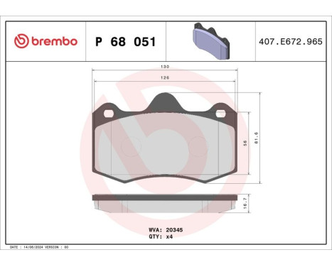 Brake Pad Set, disc brake P68051 Brembo, Image 3