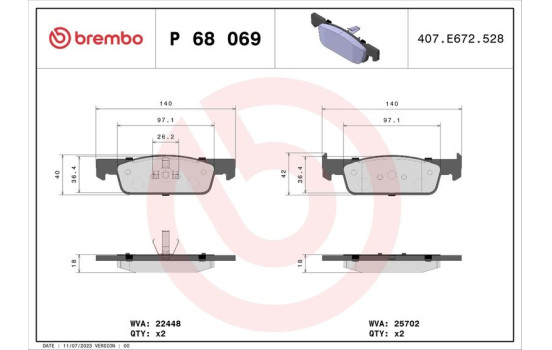 Brake Pad Set, disc brake P68069 Brembo, Image 2