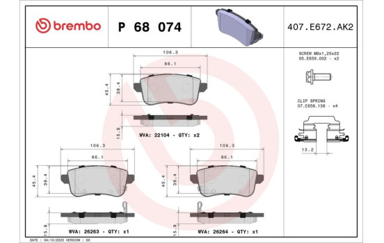 Brake pad set, disc brake P68074 Brembo, Image 4