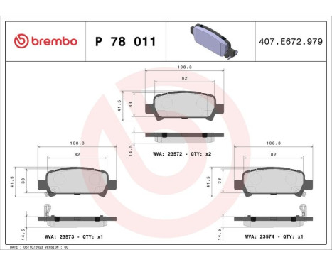 Brake Pad Set, disc brake P78011 Brembo, Image 3