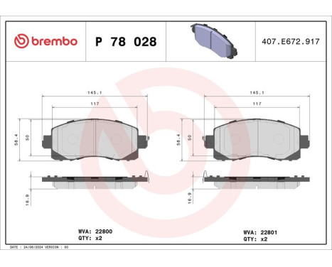 Brake Pad Set, disc brake P78028 Brembo, Image 2