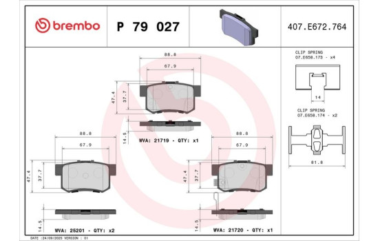 Brake Pad Set, disc brake P79027 Brembo, Image 3