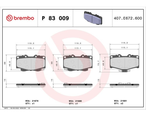 Brake Pad Set, disc brake P83009 Brembo, Image 3