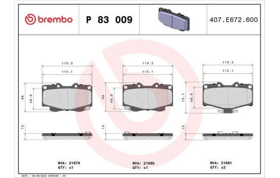 Brake Pad Set, disc brake P83009 Brembo, Image 2