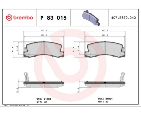 Brake Pad Set, disc brake P83015 Brembo, Image 2