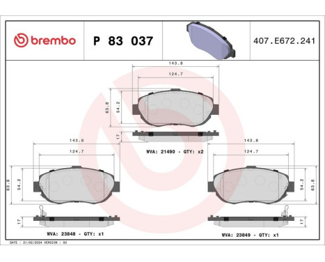 Brake Pad Set, disc brake P83037 Brembo, Image 3