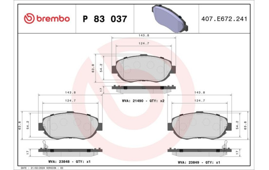 Brake Pad Set, disc brake P83037 Brembo, Image 2