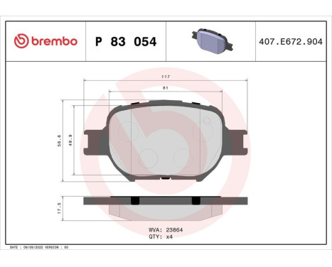 Brake Pad Set, disc brake P83054 Brembo, Image 3