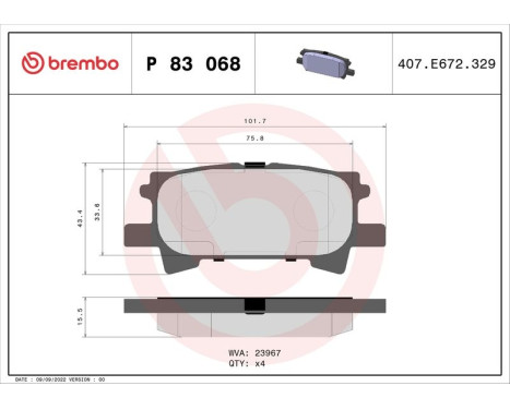 Brake Pad Set, disc brake P83068 Brembo, Image 3