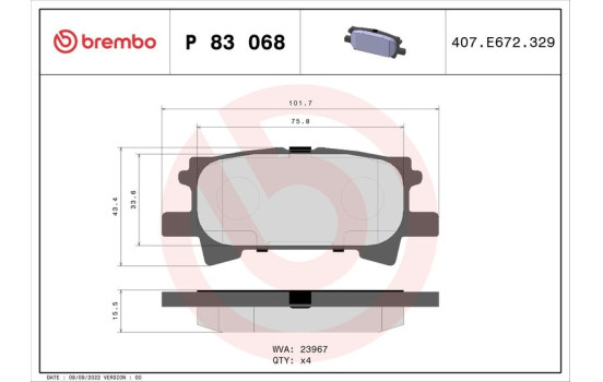 Brake Pad Set, disc brake P83068 Brembo, Image 2