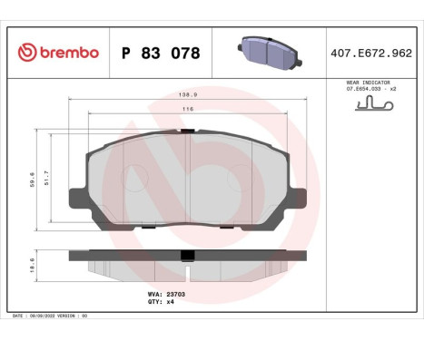 Brake Pad Set, disc brake P83078 Brembo, Image 3