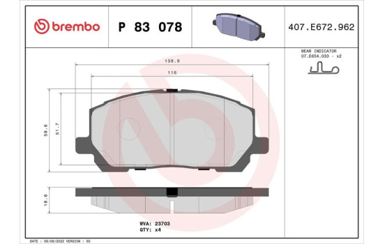 Brake Pad Set, disc brake P83078 Brembo, Image 2