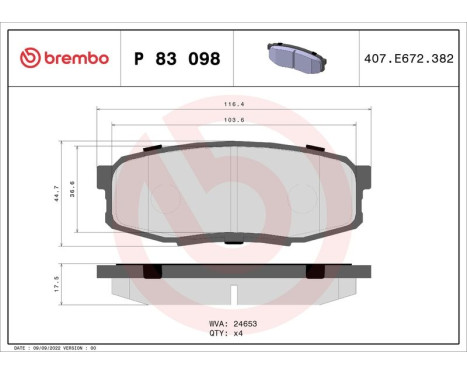 Brake Pad Set, disc brake P83098 Brembo, Image 3