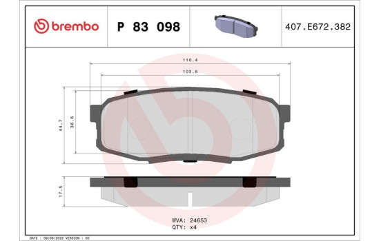 Brake Pad Set, disc brake P83098 Brembo, Image 2