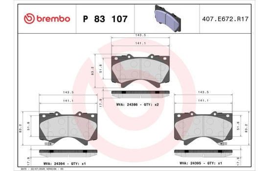 Brake Pad Set, disc brake P83107 Brembo, Image 3