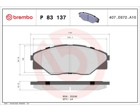 Brake Pad Set, disc brake P83137 Brembo, Image 3