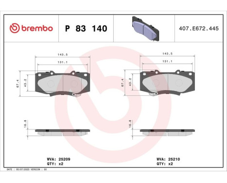 Brake Pad Set, disc brake P83140 Brembo, Image 3