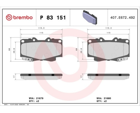 Brake Pad Set, disc brake P83151 Brembo, Image 3