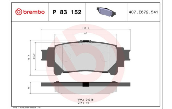 Brake Pad Set, disc brake P83152 Brembo, Image 2