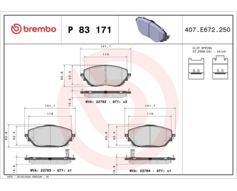 Brake Pad Set, disc brake P83171 Brembo, Image 2