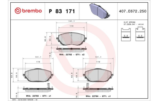 Brake Pad Set, disc brake P83171 Brembo