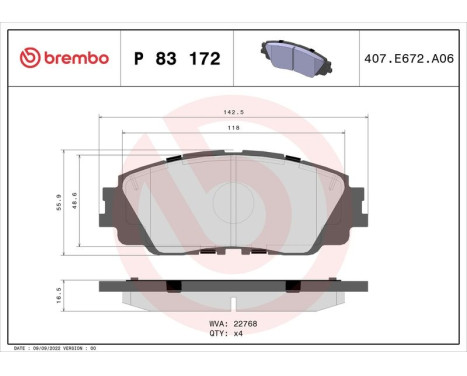 Brake Pad Set, disc brake P83172 Brembo, Image 2