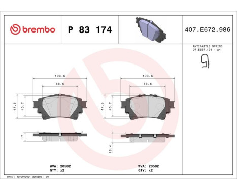 Brake Pad Set, disc brake P83174 Brembo, Image 2