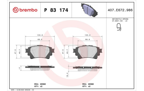 Brake Pad Set, disc brake P83174 Brembo, Image 2