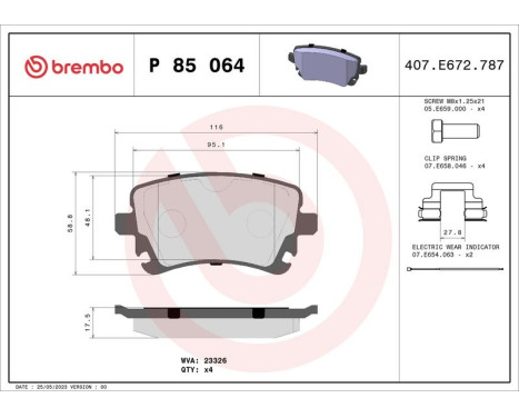 Brake Pad Set, disc brake P85064 Brembo, Image 3