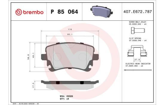 Brake Pad Set, disc brake P85064 Brembo, Image 2
