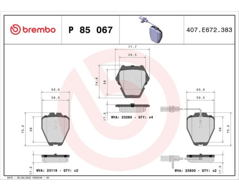 Brake Pad Set, disc brake P85067 Brembo, Image 3