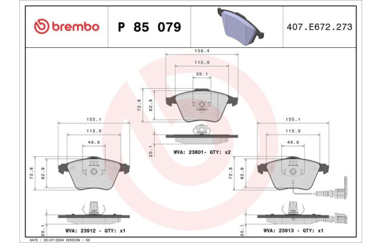 Brake Pad Set, disc brake P85079 Brembo, Image 2
